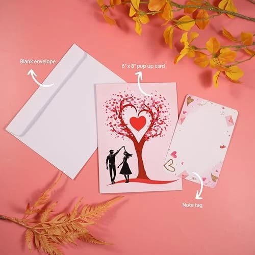 3D Pop-Up Anniversary Card - Romantic Love Tree & Hearts Design💌