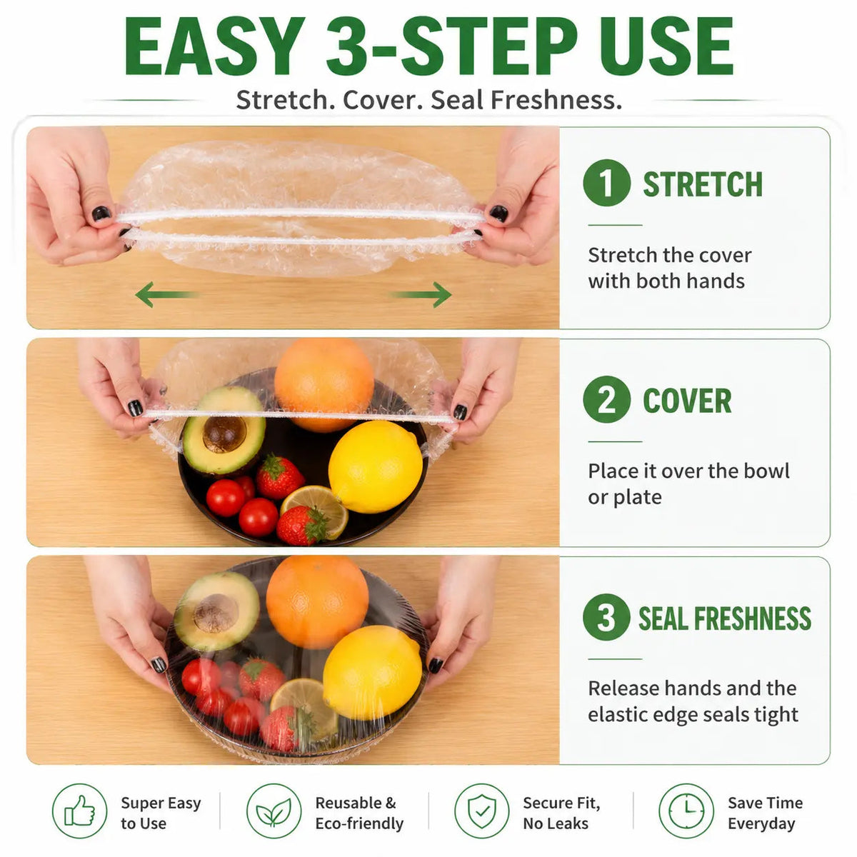 Three simple steps for using disposable stretch food covers