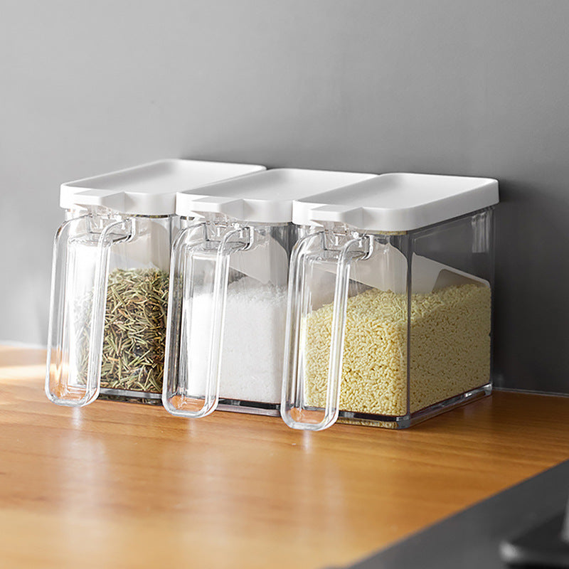 Clear Seasoning Storage Container with Spoon – Countertop Spice Jar