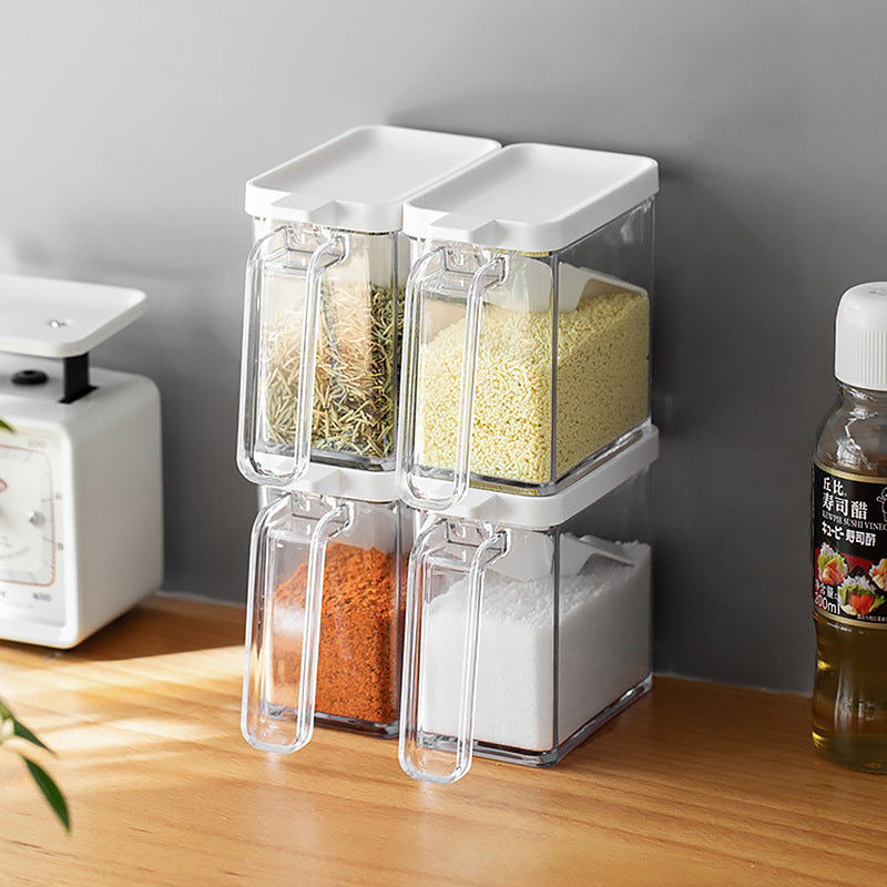 Clear Seasoning Storage Container with Spoon – Countertop Spice Jar