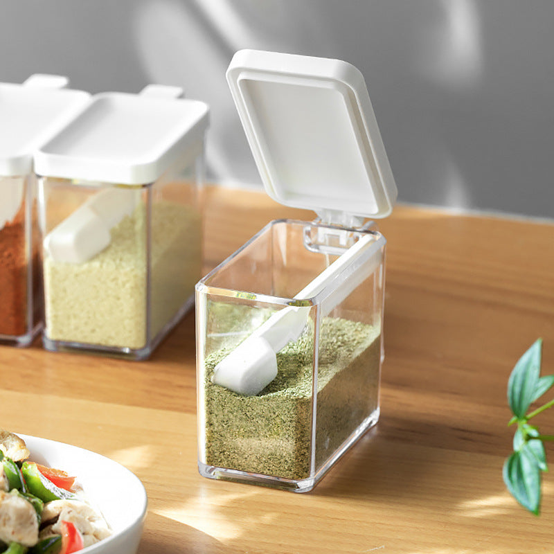 Clear Seasoning Storage Container with Spoon – Countertop Spice Jar