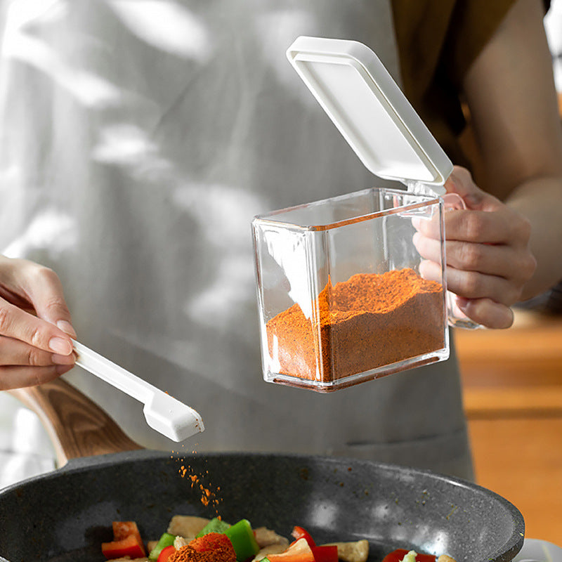 Clear Seasoning Storage Container with Spoon – Countertop Spice Jar