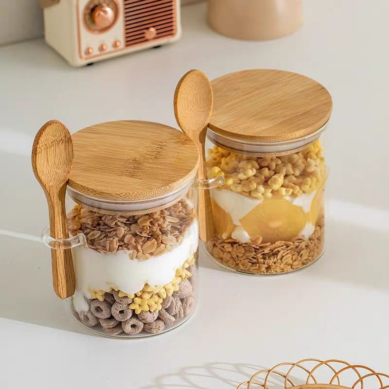 Glass Food Storage Jar with Bamboo Lid & Spoon