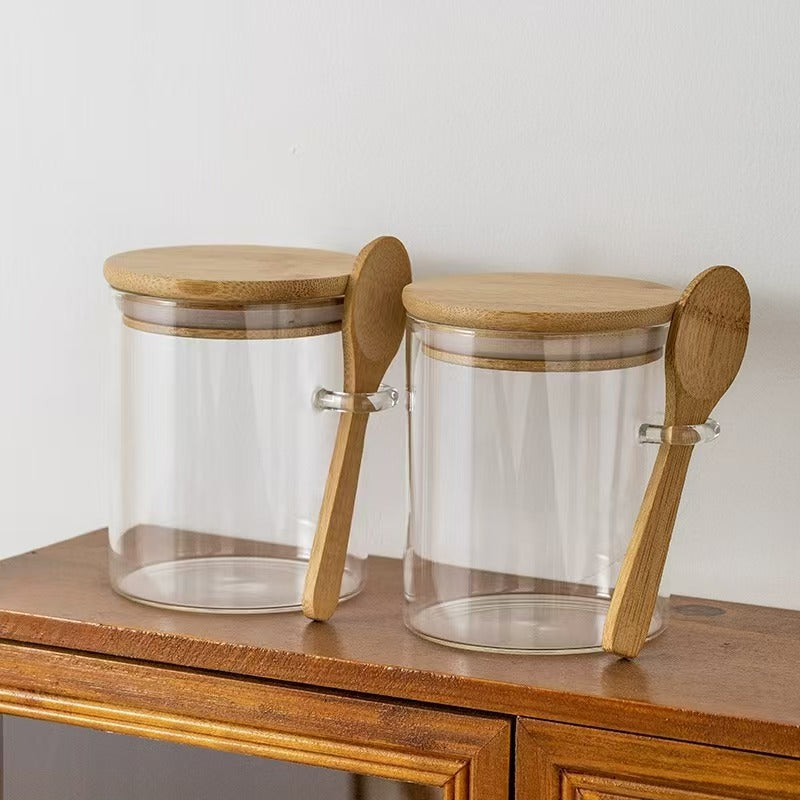Glass Food Storage Jar with Bamboo Lid & Spoon