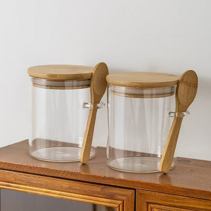 Glass Food Storage Jar with Bamboo Lid & Spoon