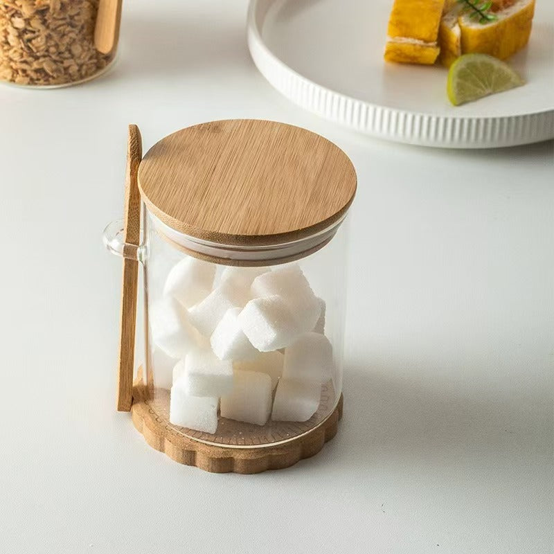 Glass Food Storage Jar with Bamboo Lid & Spoon