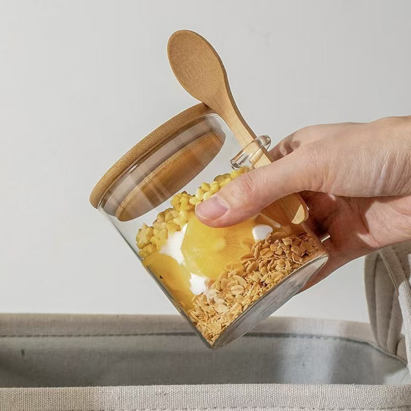 Glass Food Storage Jar with Bamboo Lid & Spoon