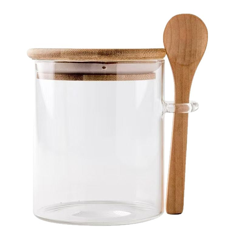 Glass Food Storage Jar with Bamboo Lid & Spoon