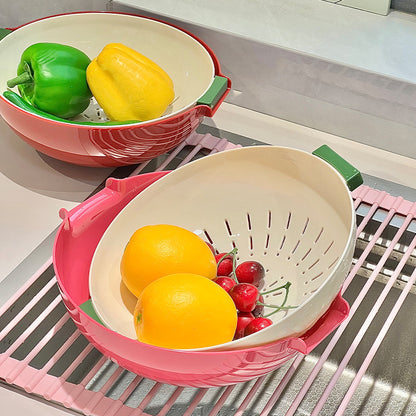Double-Layer Rotating Colander Bowl – Fruit & Vegetable Washing Basket