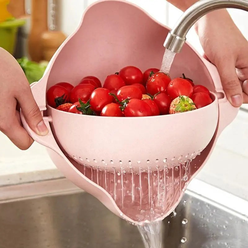 Double-Layer Rotating Colander Bowl – Fruit & Vegetable Washing Basket