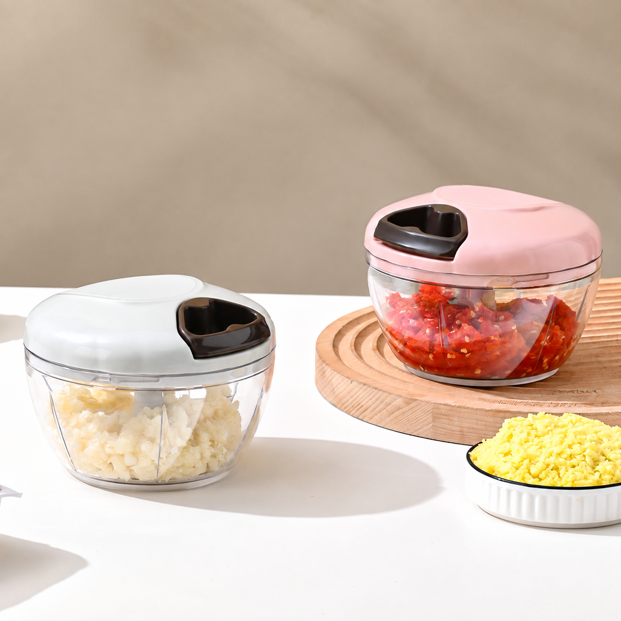 Manual Pull-Cord Food Chopper – Hand-Powered Vegetable, Garlic & Onion Cutter