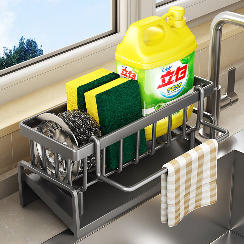 Kitchen Sink Caddy Organizer with Drain Tray & Towel Bar