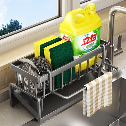 Kitchen Sink Caddy Organizer with Drain Tray & Towel Bar