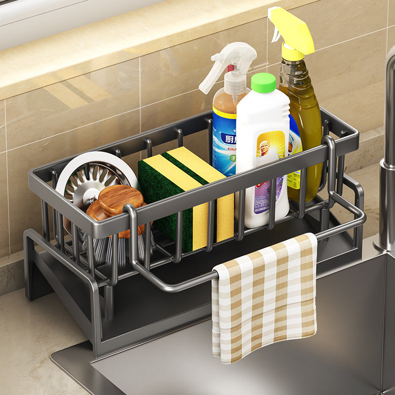 Kitchen Sink Caddy Organizer with Drain Tray & Towel Bar