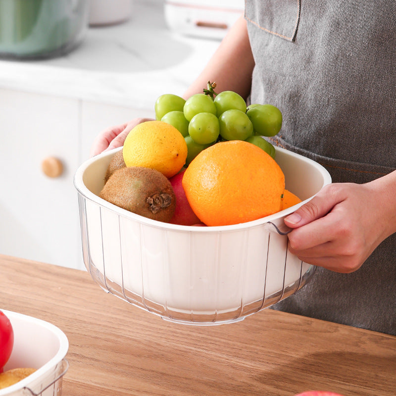 2-in-1 Fruit Washing Bowl with Drain Basket – Large Produce Colander