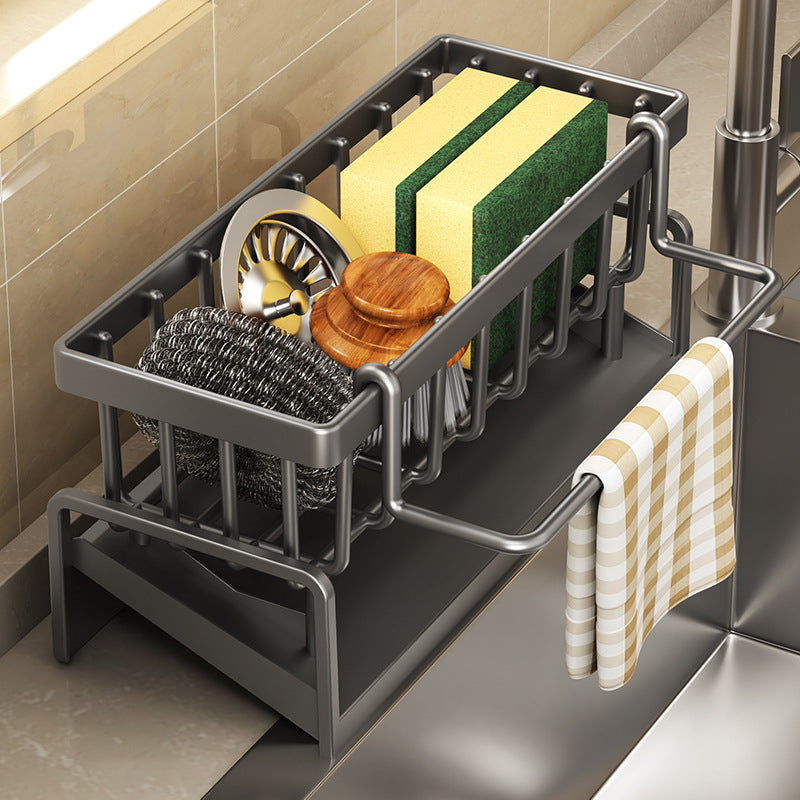 Kitchen Sink Caddy Organizer with Drain Tray & Towel Bar