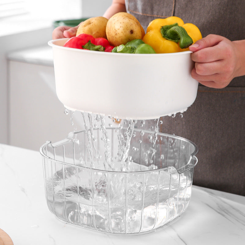 2-in-1 Fruit Washing Bowl with Drain Basket – Large Produce Colander