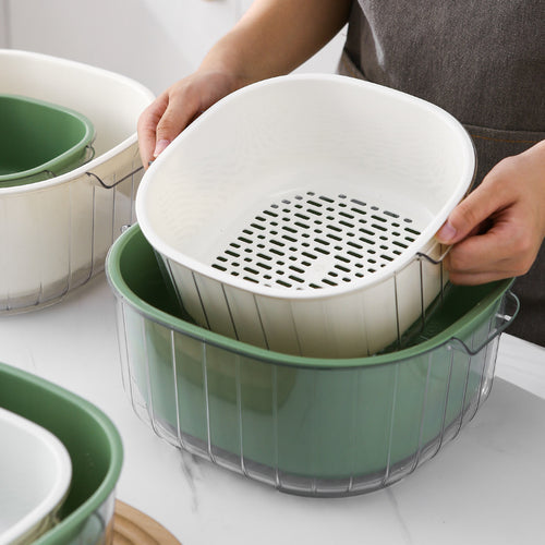 2-in-1 Fruit Washing Bowl with Drain Basket – Large Produce Colander
