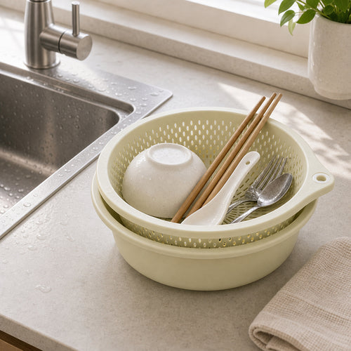 2-in-1 Colander & Mixing Bowl Set – Stackable Fruit and Vegetable Washing Strainer