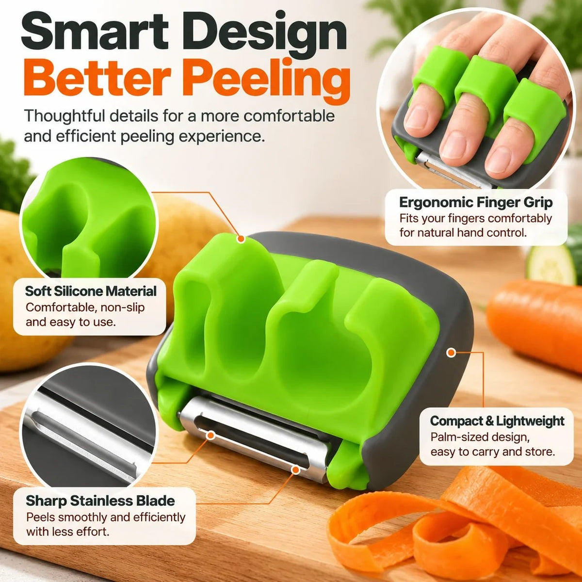 🥕 Palm Vegetable Peeler – Finger Grip Kitchen Tool for Faster & Easier Food Prep