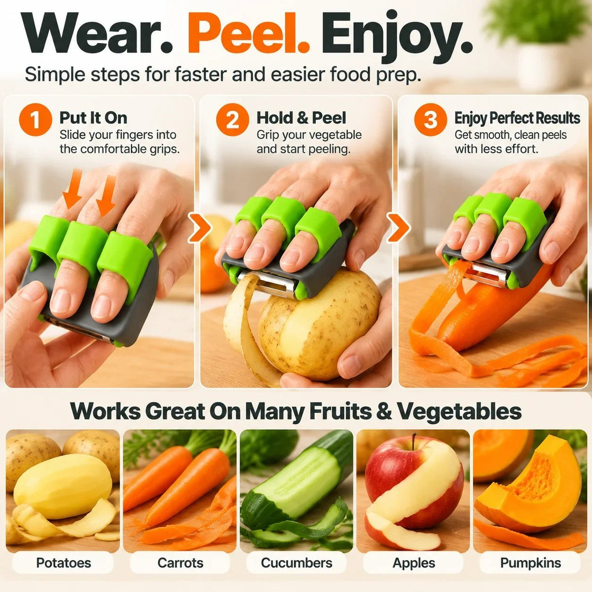 🥕 Palm Vegetable Peeler – Finger Grip Kitchen Tool for Faster & Easier Food Prep